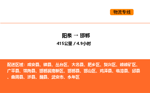 阳泉到邯郸物流公司/整车零担(全境一站达) 阳泉到邯郸物流公司/整车零担(全境一站达)