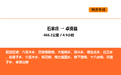 石家庄到卓资县物流公司|石家庄到卓资县货运专线-高效快捷