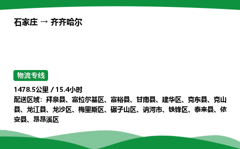 石家庄到齐齐哈尔富拉尔基区物流公司 -「诚信经营」
