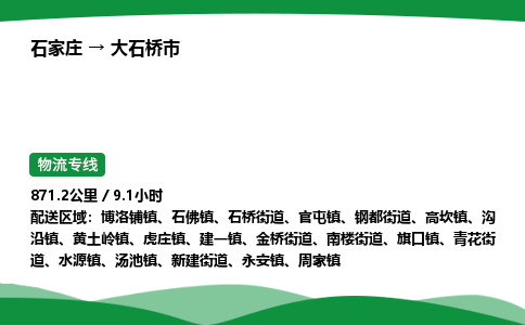 石家庄到大石桥市物流公司 ——2025全+境每天发车+「送货上门」