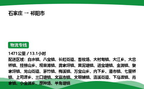 石家庄到祁阳市物流公司 ——2025全+境每天发车+「送货上门」