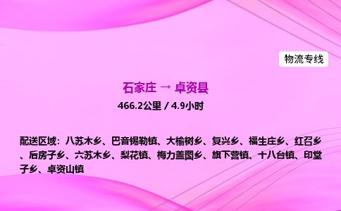 石家庄到卓资县物流公司-货运专线2026省市县<高效准时>